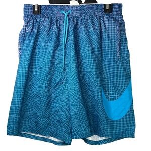 Nike Men Blue Elastic Waist Swim Trunks Shorts Beach Vacation Pool Sporty Medium